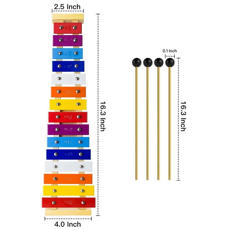 CeleMoon 15 Tone Natural Wooden Xylophone for Adults Kids Toddler with Multi-Colored Metal Bars, Music Instrument Gifts Toys for Preschool Educational Learning - Image 4